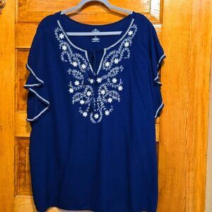 St.Johns Bay Blue Short Sleeve Embroidered Top 3 X